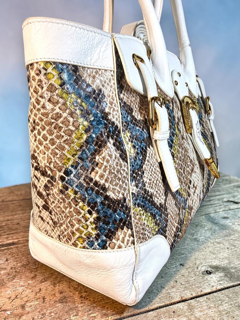Sharif 1827 Studio Leather and Snake Foil Top Handle Shoulder Bag - SAMPLE BAG - Picture 4 of 15